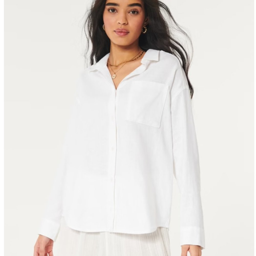 Hollister Oversized White Button Down Shirt